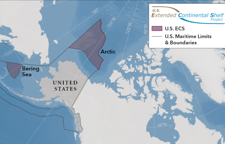 Bản đồ phần đáy biển mà Mỹ yêu sách đòi chủ quyền thuộc Dự án thềm lục địa mở rộng.